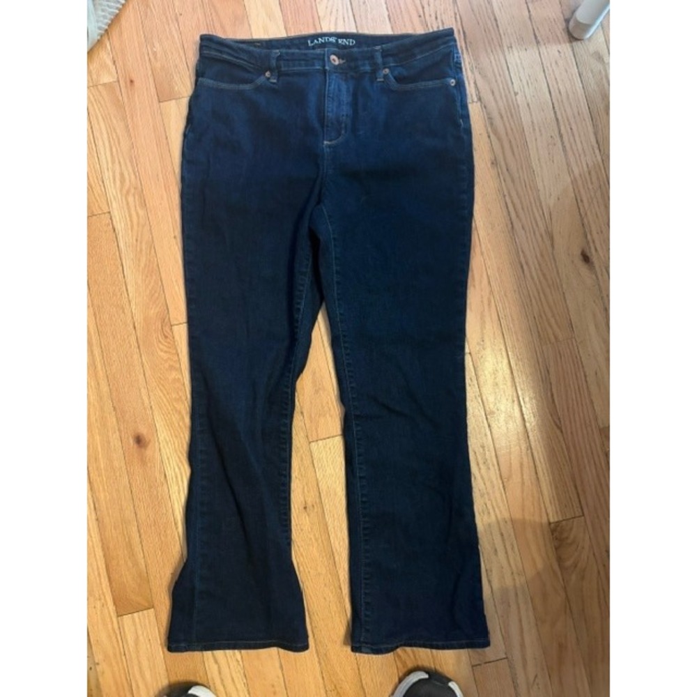 Lands End Womens Fit 2 Bootcut Jeans Dark Wash Blue Denim Size 12 T45-30